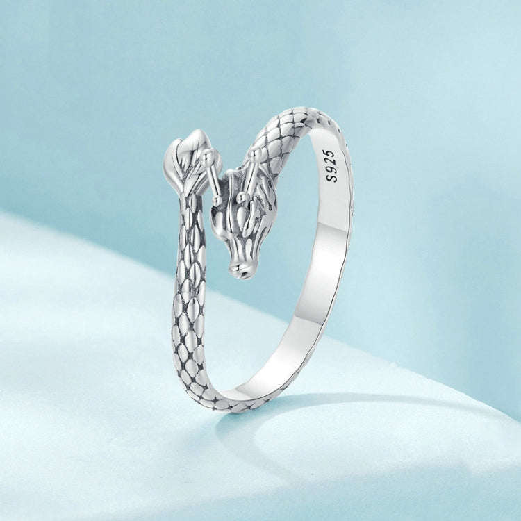 S925 Sterling Silver Dragon Vintage Winding Open Adjustable Ring(SCR1018-E)