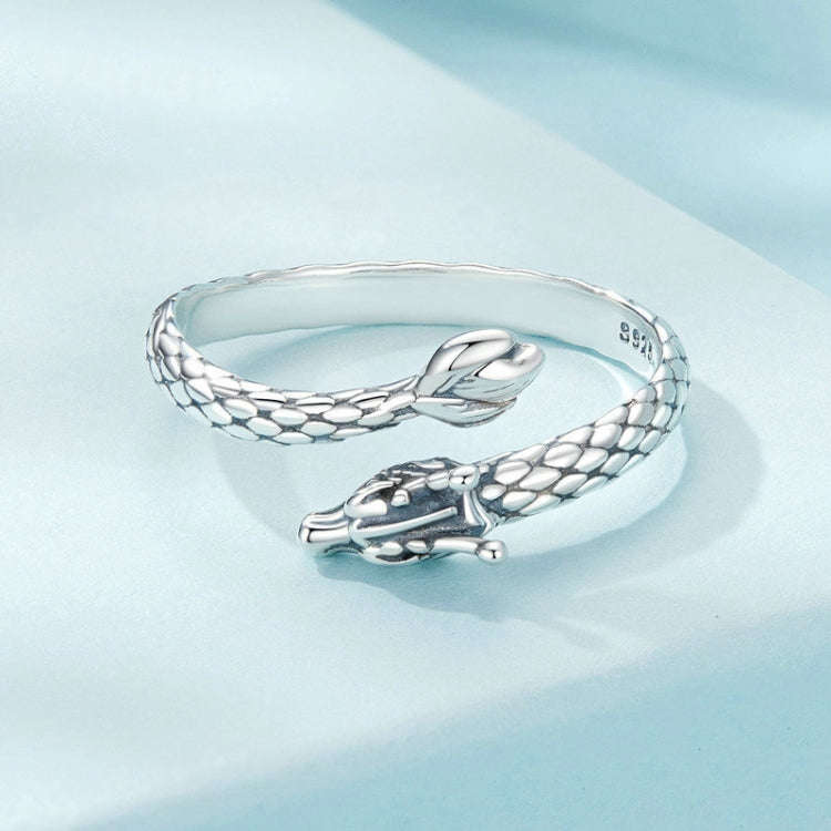 S925 Sterling Silver Dragon Vintage Winding Open Adjustable Ring(SCR1018-E)