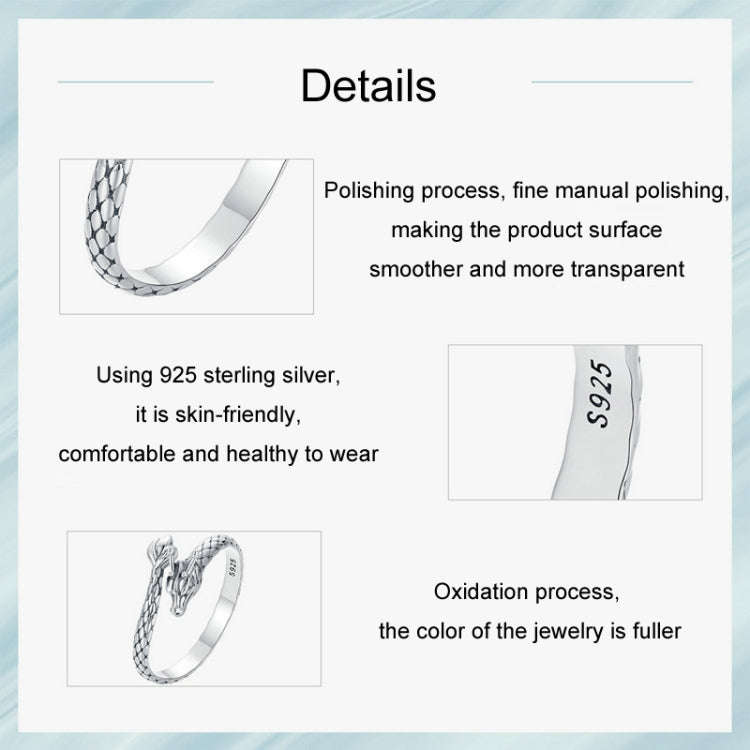 S925 Sterling Silver Dragon Vintage Winding Open Adjustable Ring(SCR1018-E)