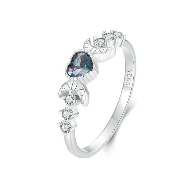 S925 Sterling Silver With Platinum-plated Vintage Heart-shaped Crescent Ring, Size: No.6