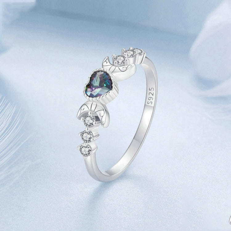 S925 Sterling Silver With Platinum-plated Vintage Heart-shaped Crescent Ring, Size: No.7
