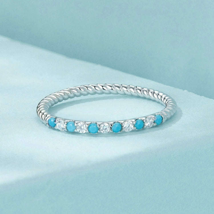 S925 Sterling Silver Platinum Zircon Vintage Blue Turquoise Ring(No.7)