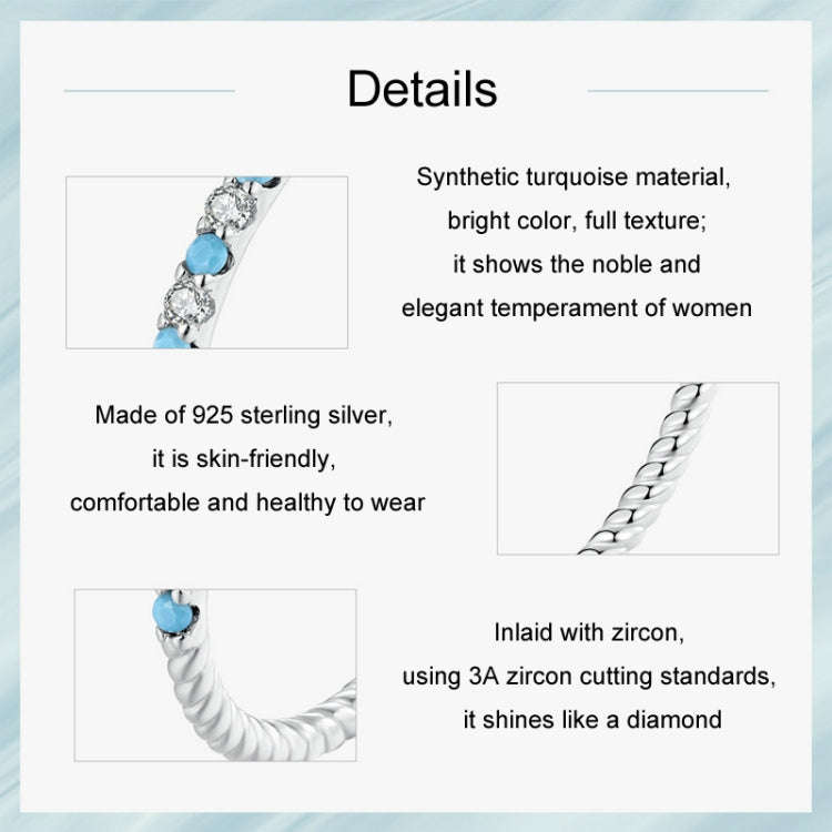 S925 Sterling Silver Platinum Zircon Vintage Blue Turquoise Ring(No.7)