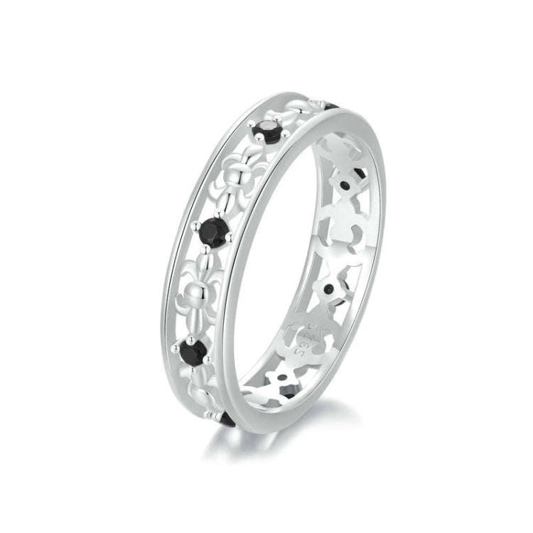 S925 Sterling Silver Platinum Zircon Vintage Iris Hollow Pattern Ring(No.7)