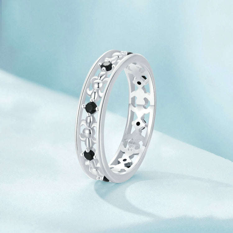 S925 Sterling Silver Platinum Zircon Vintage Iris Hollow Pattern Ring(No.7)