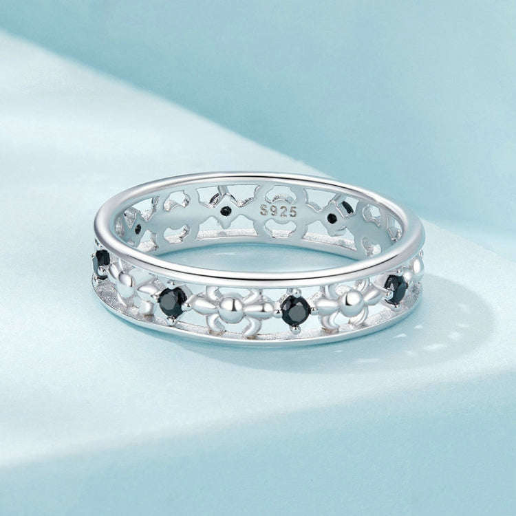 S925 Sterling Silver Platinum Zircon Vintage Iris Hollow Pattern Ring(No.7)