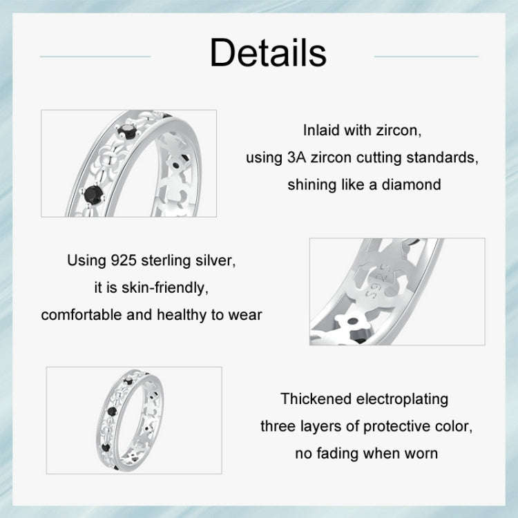 S925 Sterling Silver Platinum Zircon Vintage Iris Hollow Pattern Ring(No.7)