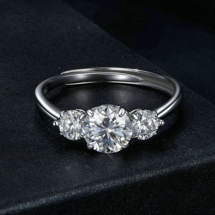 1 Carat Moissanite S925 Sterling Silver Platinum Plated Open Adjustable Ring(MSR051-E)