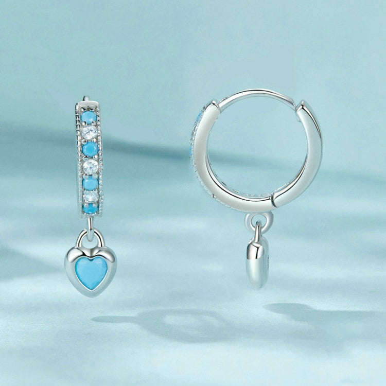 S925 White-plated Retro Heart-shaped Blue Turquoise Earrings(SCE1738)