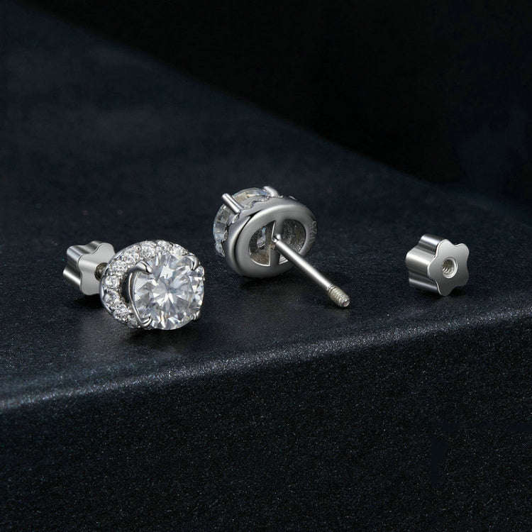 S925 Sterling Silver With White Gold Moissanite Earrings(MSE054)