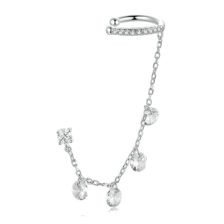 S925 Sterling Silver Fine Zircon Tassel Ear Bone Clip Earrings(BSE1088)