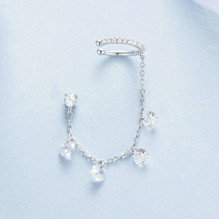 S925 Sterling Silver Fine Zircon Tassel Ear Bone Clip Earrings(BSE1088)