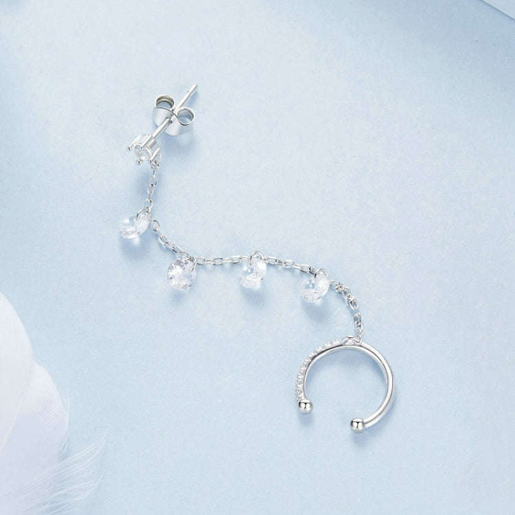 S925 Sterling Silver Fine Zircon Tassel Ear Bone Clip Earrings(BSE1088)