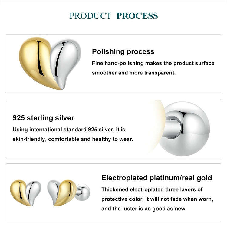 S925 Sterling Silver Heart Earrings Platinum-plated Earrings(BSE1089)