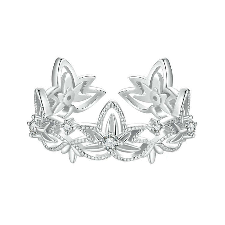 S925 Sterling Silver Hollow Lotus Open Ring Adjustable Flower Ring(BSR602-E)