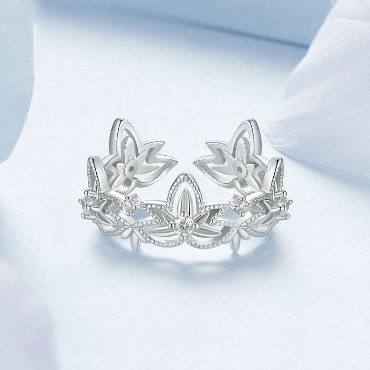 S925 Sterling Silver Hollow Lotus Open Ring Adjustable Flower Ring(BSR602-E)
