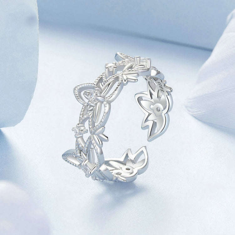 S925 Sterling Silver Hollow Lotus Open Ring Adjustable Flower Ring(BSR602-E)