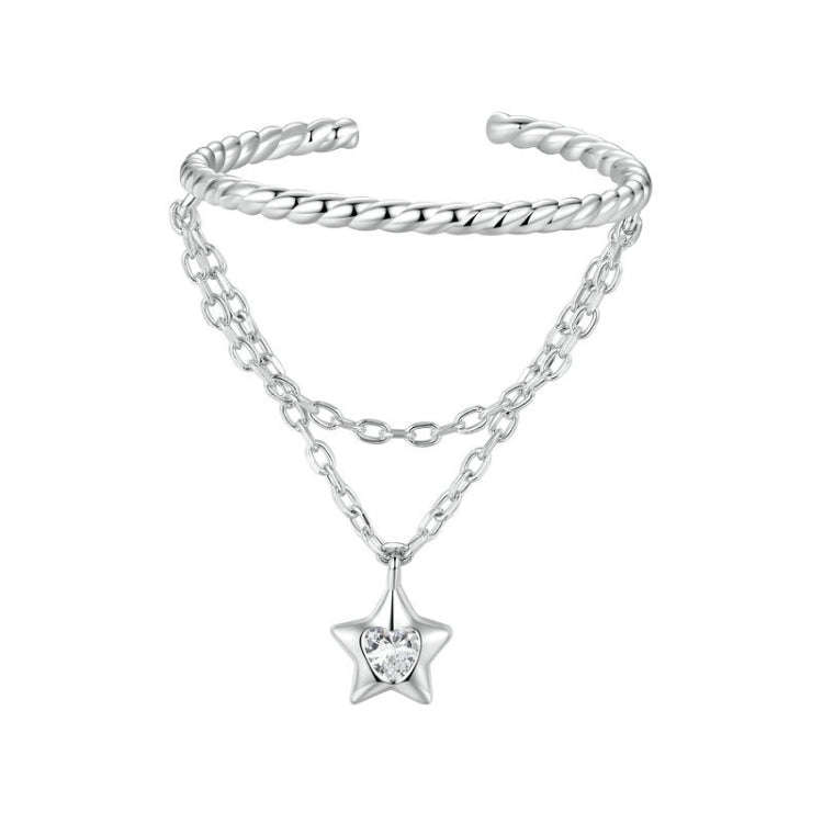 S925 Sterling Silver Chain Tassel Star Open Ring(BSR603-E)