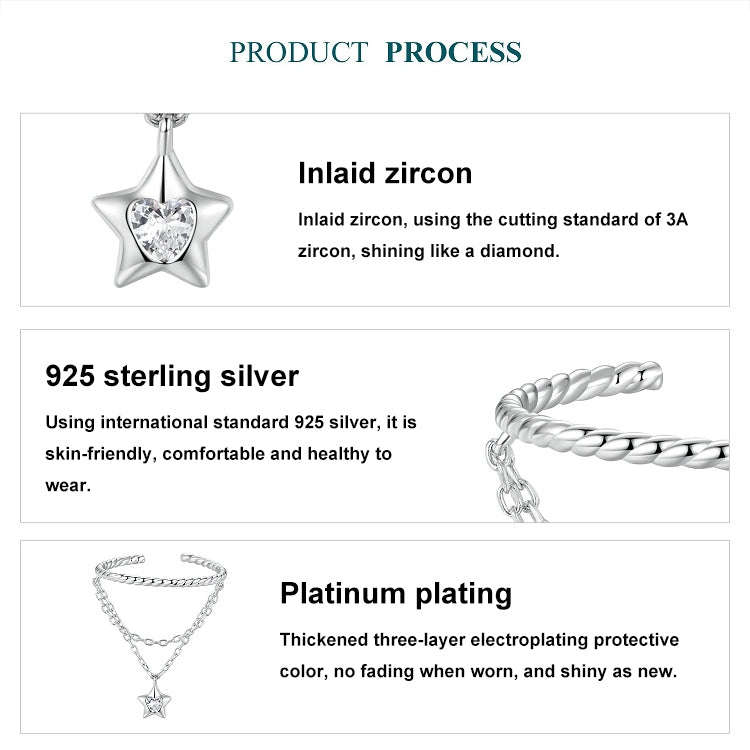 S925 Sterling Silver Chain Tassel Star Open Ring(BSR603-E)