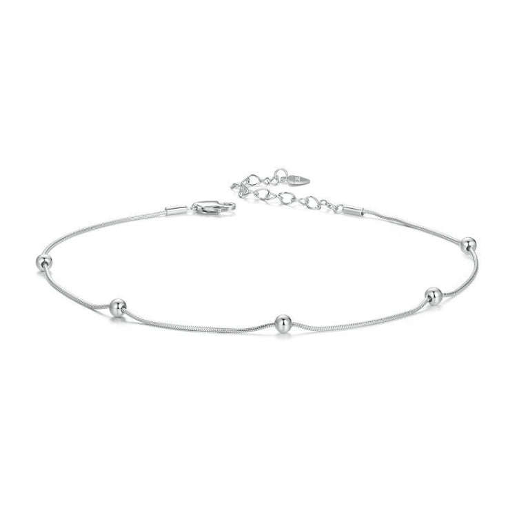 S925 Sterling Silver Plated Platinum Snake Bone Beads Thin Anklet(BST009)