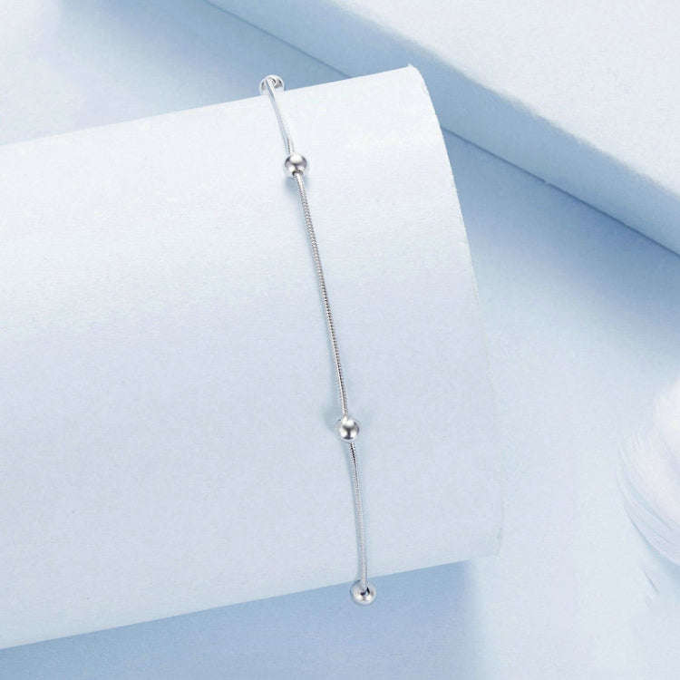 S925 Sterling Silver Plated Platinum Snake Bone Beads Thin Anklet(BST009)