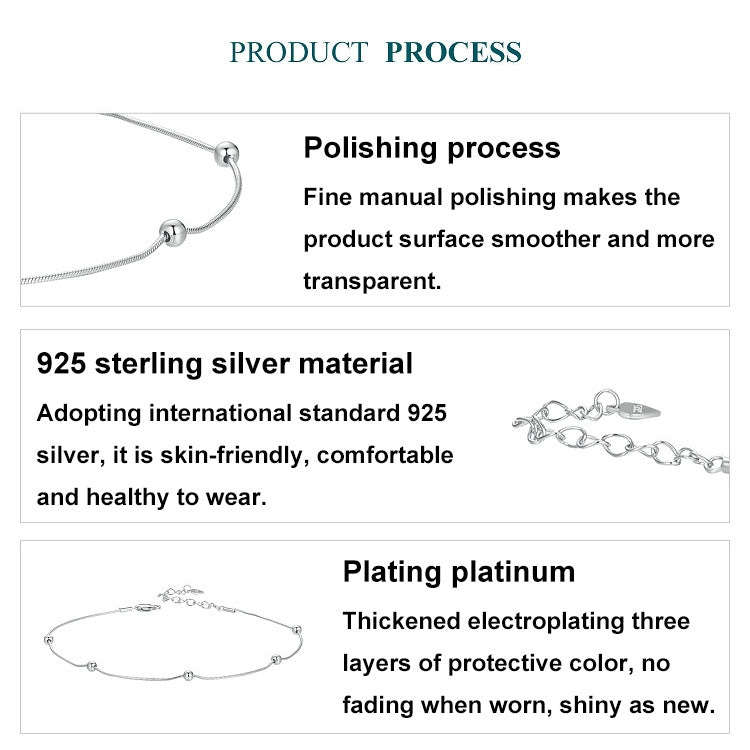 S925 Sterling Silver Plated Platinum Snake Bone Beads Thin Anklet(BST009)