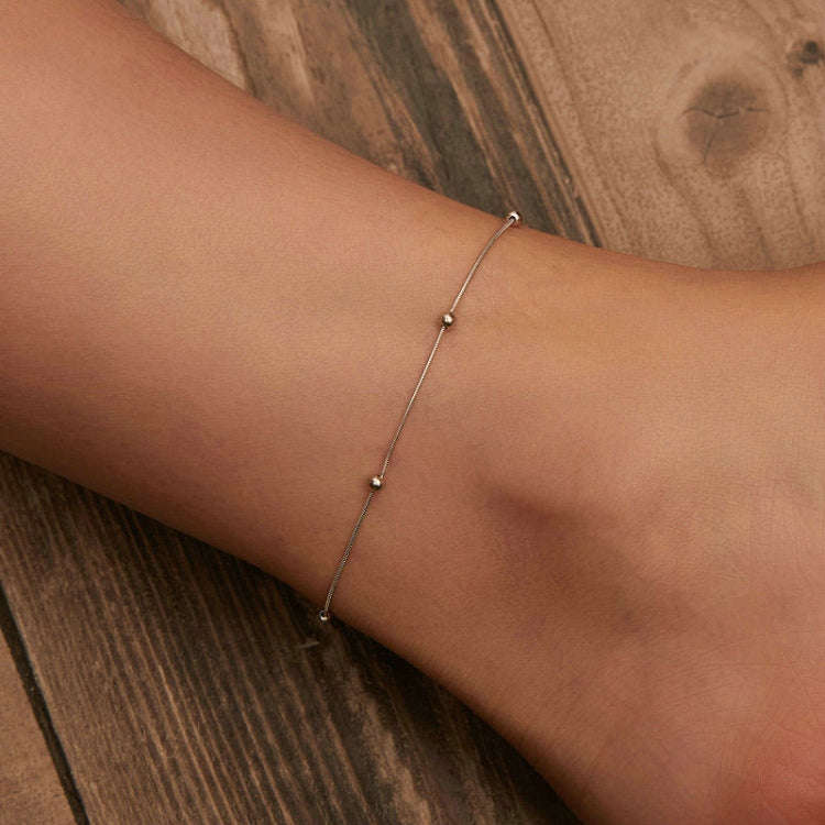 S925 Sterling Silver Plated Platinum Snake Bone Beads Thin Anklet(BST009)