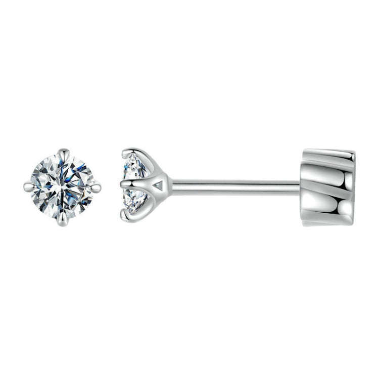 MSE062 S925 Sterling Silver Plated With Platinum Four-Claw Shining Moissanite Earrings, Size: S