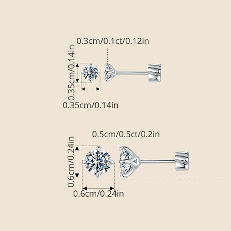 MSE062 S925 Sterling Silver Plated With Platinum Four-Claw Shining Moissanite Earrings, Size: M