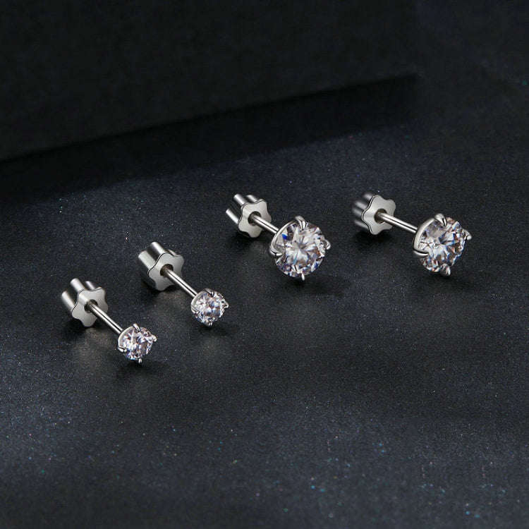 MSE062 S925 Sterling Silver Plated With Platinum Four-Claw Shining Moissanite Earrings, Size: M