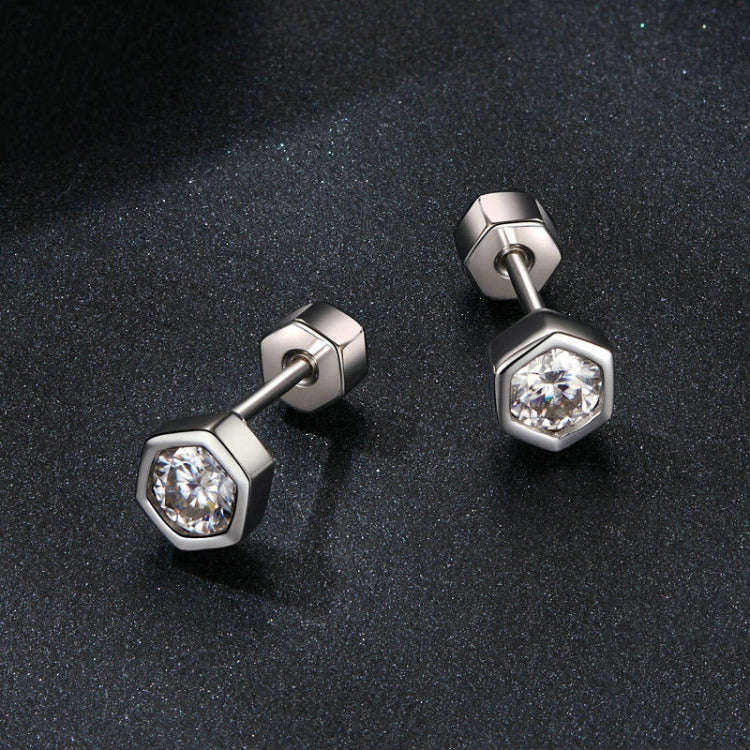 S925 Sterling Silver Plated With Platinum Shining Moissanite Hexagonal Earrings(MSE063)