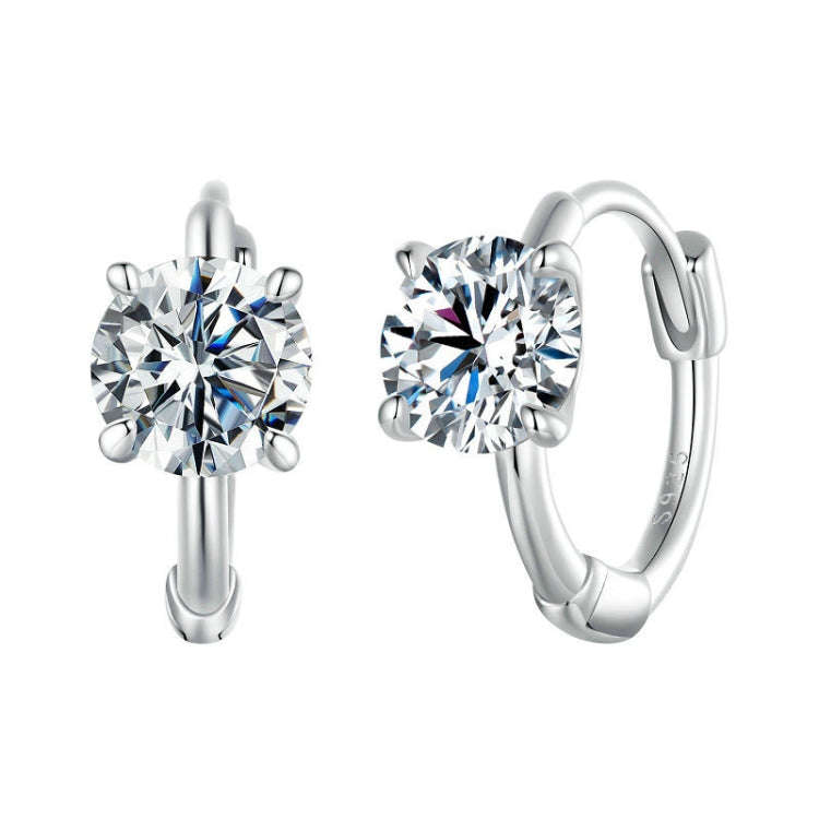 S925 Sterling Silver Platinum-Plated Moissanite Ear Clip Earrings(MSE064)