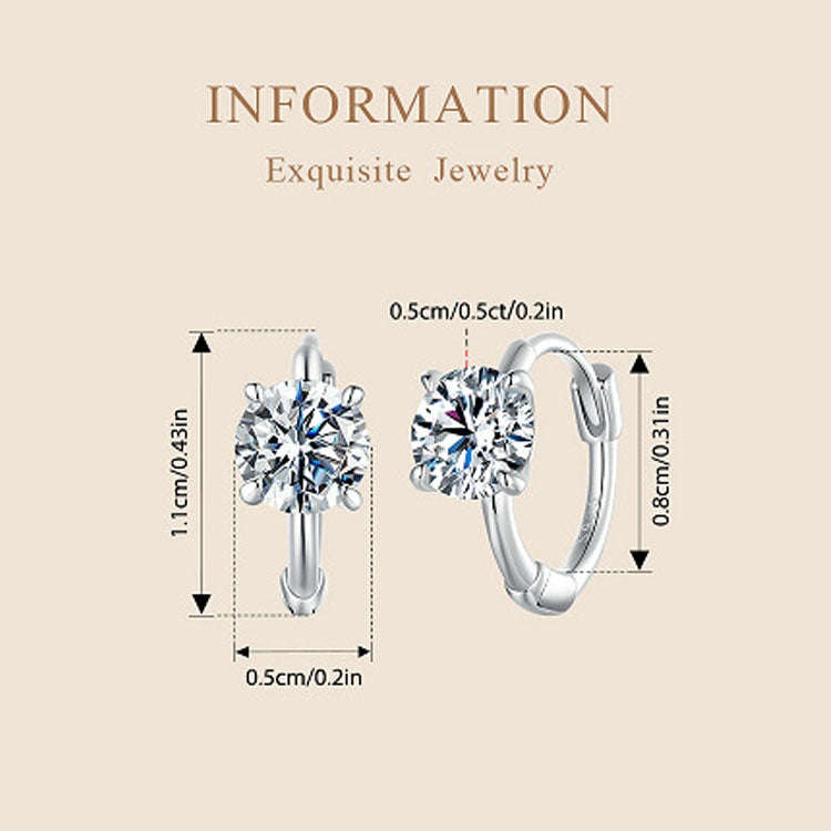 S925 Sterling Silver Platinum-Plated Moissanite Ear Clip Earrings(MSE064)