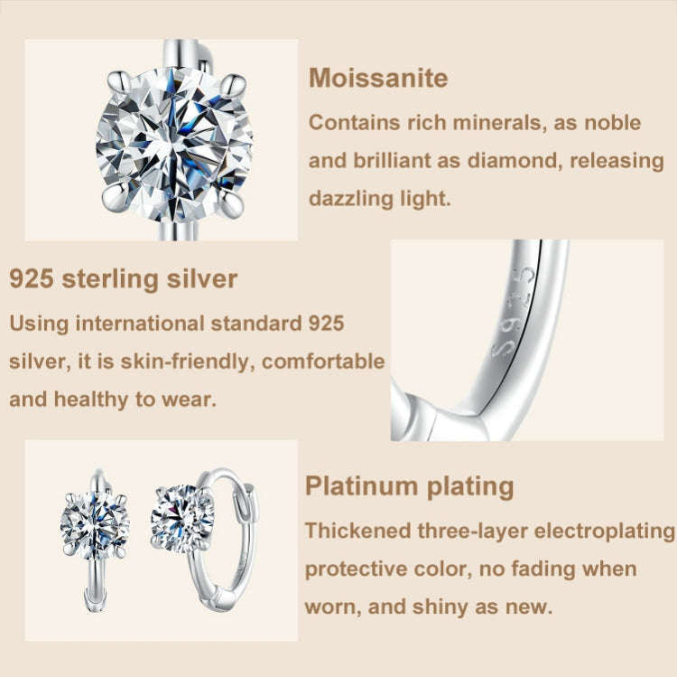S925 Sterling Silver Platinum-Plated Moissanite Ear Clip Earrings(MSE064)