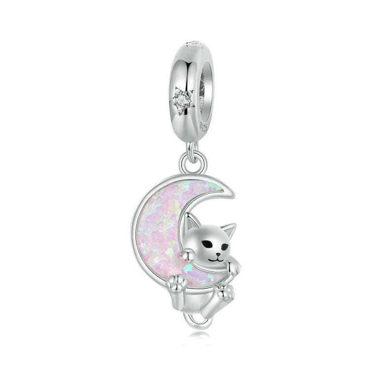 S925 Sterling Silver Plated Platinum Fantasy Moon Cute Cat Pendant(SCC2879)