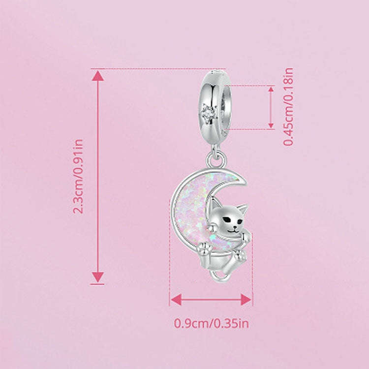 S925 Sterling Silver Plated Platinum Fantasy Moon Cute Cat Pendant(SCC2879)