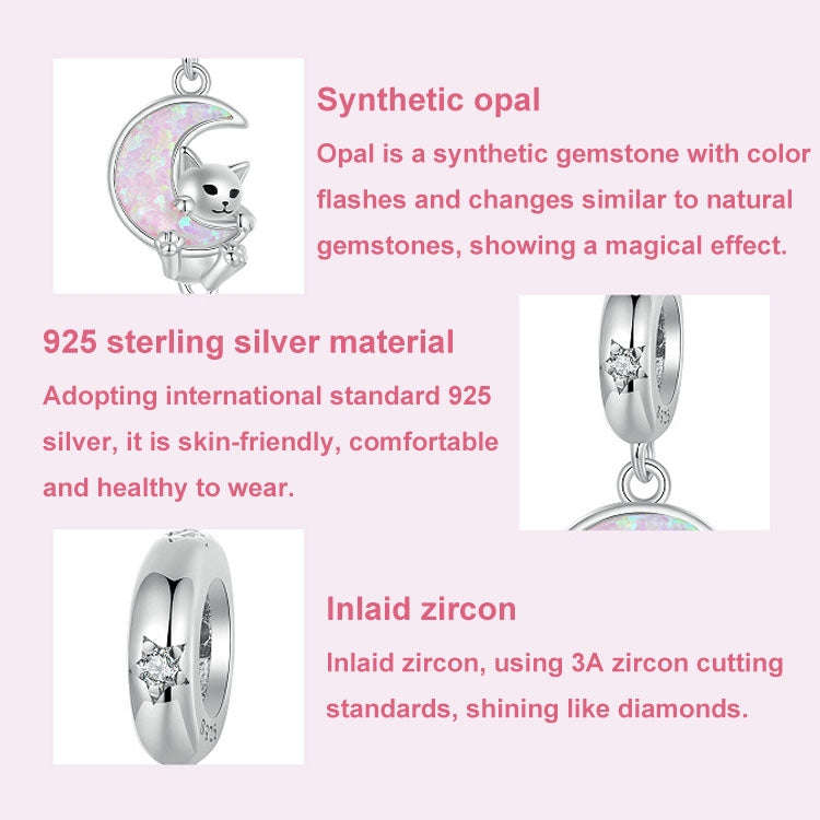 S925 Sterling Silver Plated Platinum Fantasy Moon Cute Cat Pendant(SCC2879)