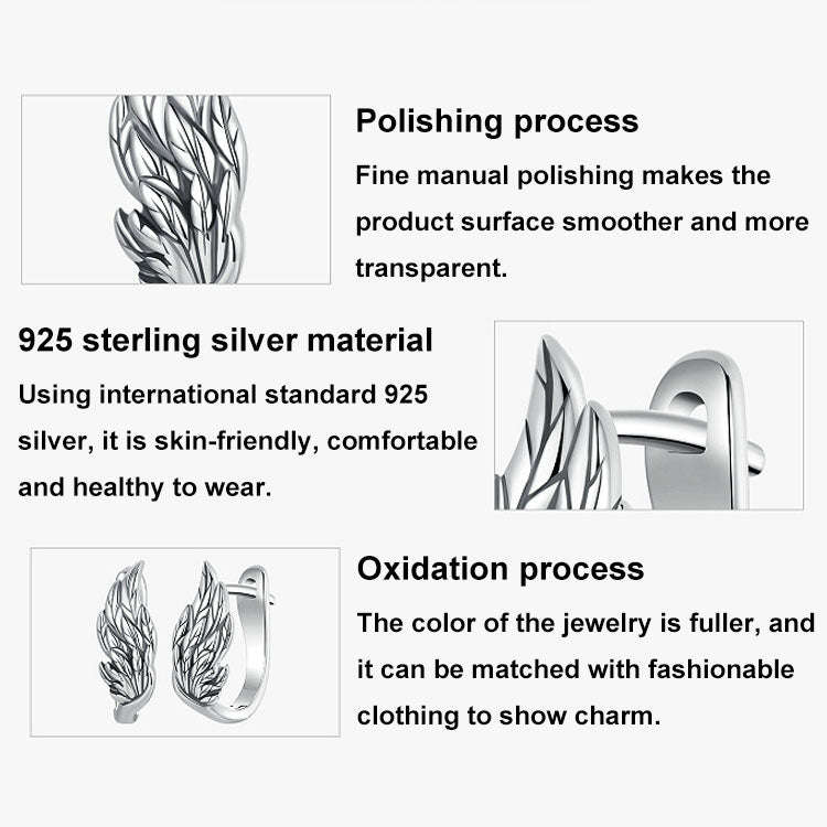 S925 Sterling Silver Oxidized Ear Buckle Wing Shape Earrings(SCE1795)