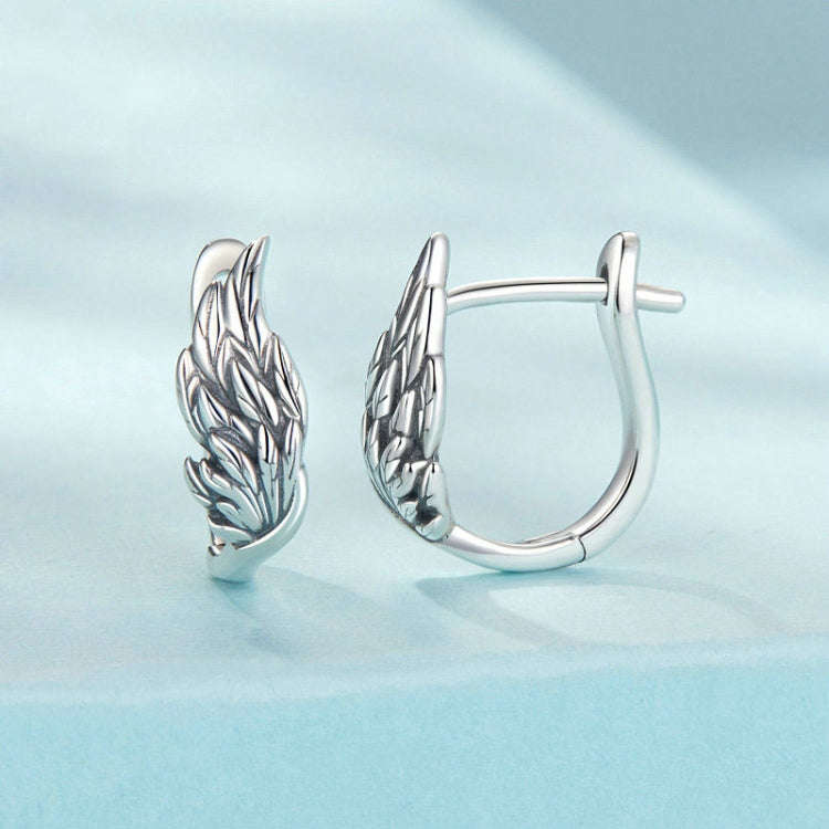 S925 Sterling Silver Oxidized Ear Buckle Wing Shape Earrings(SCE1795)