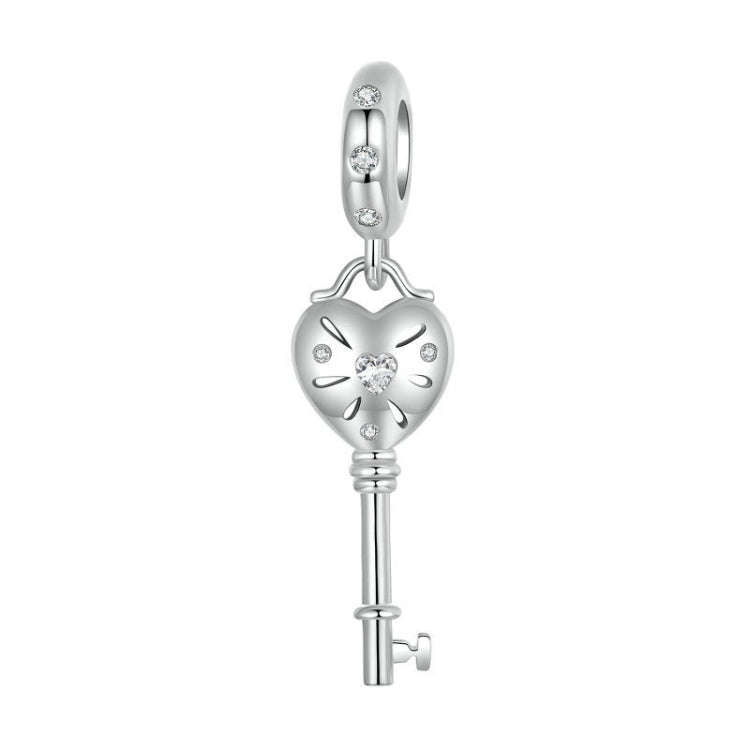 S925 Sterling Silver Platinum-plated Three-dimensional Heart Key-shaped Beaded Jewelry Pendants(S...