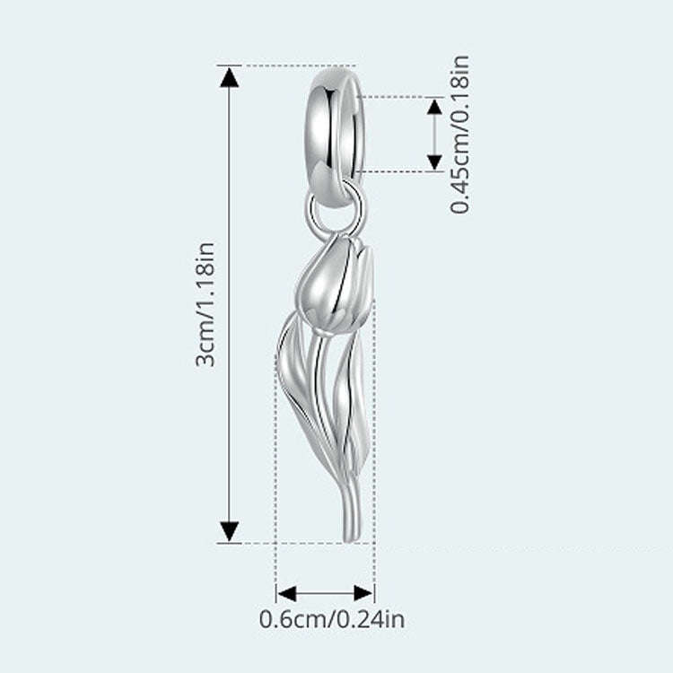 S925 Sterling Silver Platinum Romantic and Warm Tulip Beaded Jewelry Pendants(SCC2886)