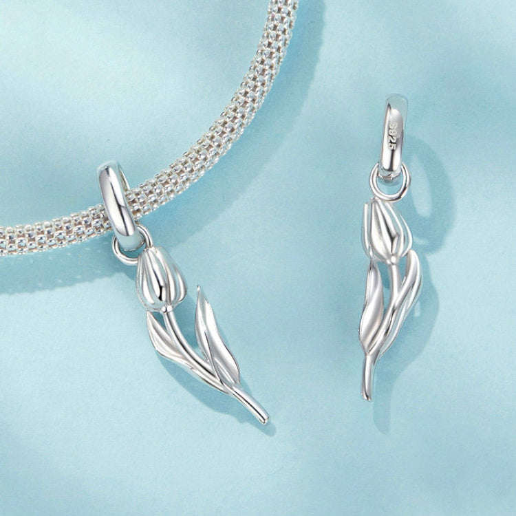 S925 Sterling Silver Platinum Romantic and Warm Tulip Beaded Jewelry Pendants(SCC2886)