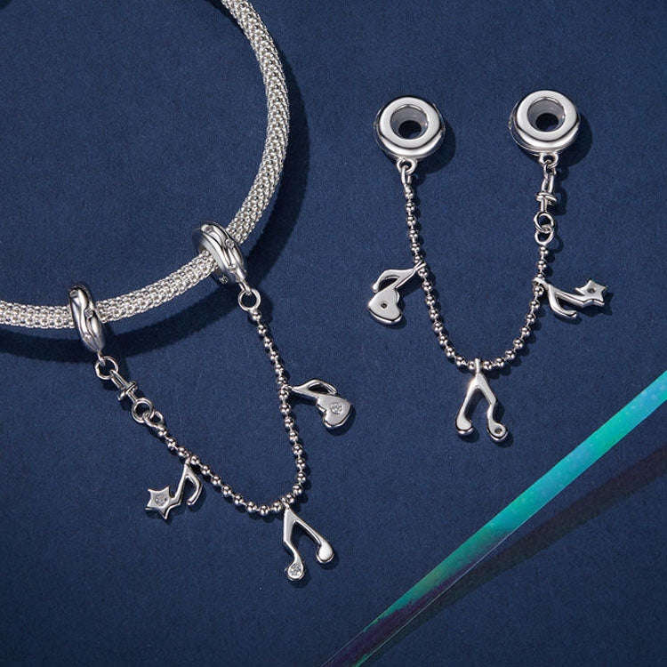 S925 Sterling Silver Platinum-plated Note Shape Safety Chain Jewelry Pendant Accessories(SCC2871)