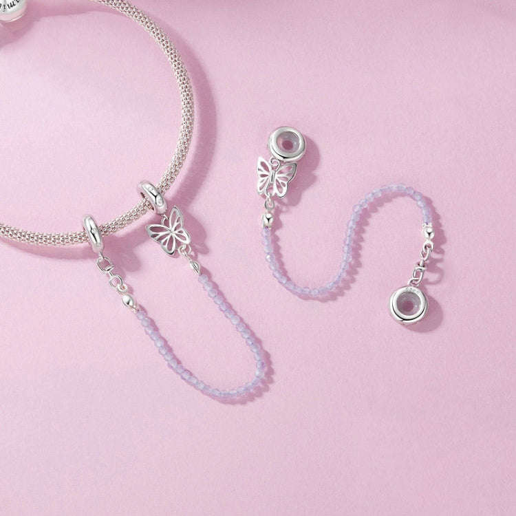 S925 Sterling Silver Platinum Plated Butterfly Safety Chain Bracelet Accessories(SCC2883)
