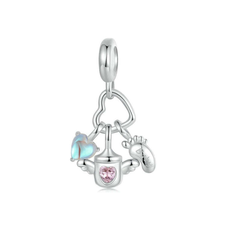S925 Sterling Silver Baby Bottle Footprint DIY Pendant(SCC2820)
