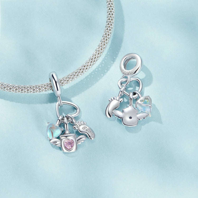 S925 Sterling Silver Baby Bottle Footprint DIY Pendant(SCC2820)
