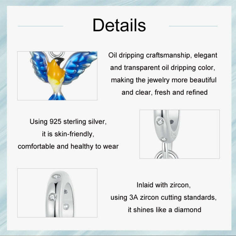 S925 Sterling Silver DIY Blue Bird Pendant(SCC2821)