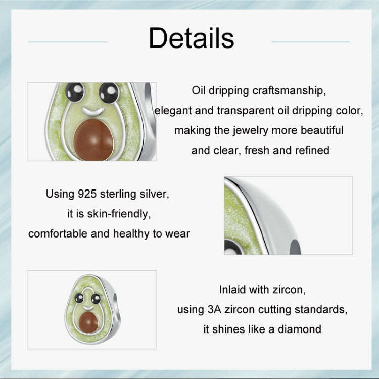 S925 Sterling Silver With Platinum DIY Cute Avocado Beads(SCC2823)