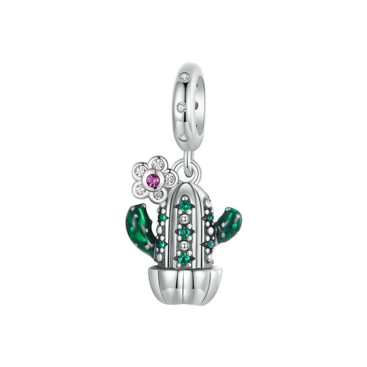 S925 Sterling Silver DIY Desert Cactus Potted Pendant Beads(SCC2831)