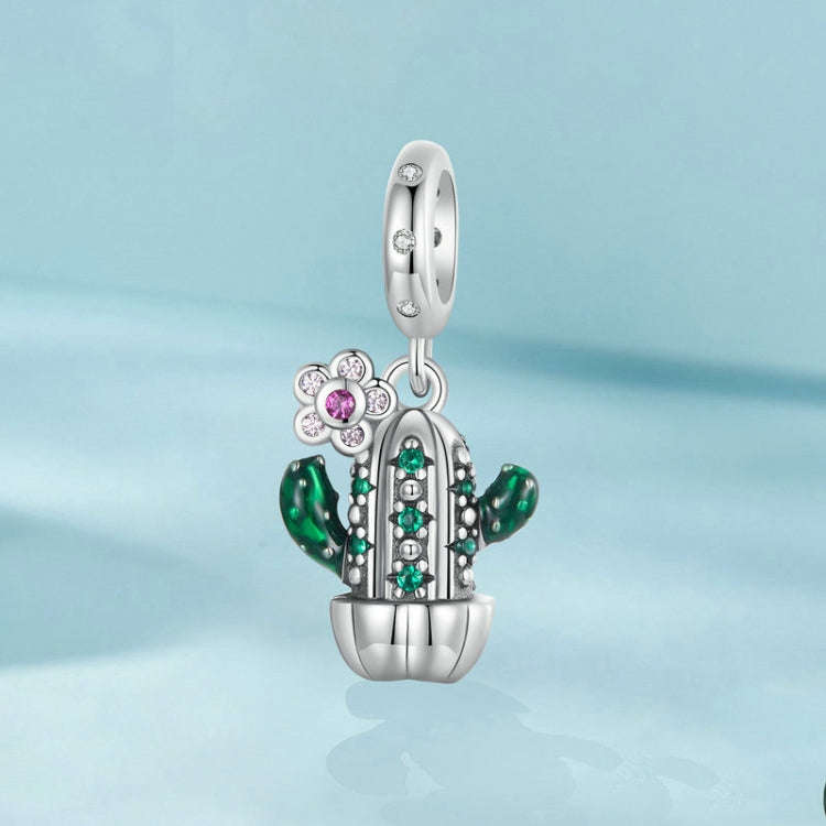 S925 Sterling Silver DIY Desert Cactus Potted Pendant Beads(SCC2831)